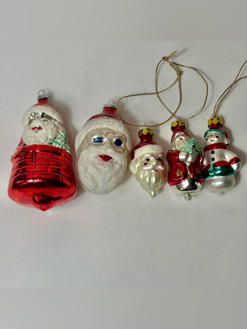 Lot Of 4 Vintage Antique Mercury Glass Santa Claus Snowman Christmas Ornaments